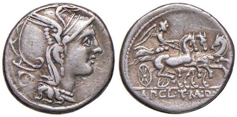 Claudia - Ap. Claudius Pulcher - Denario (111-110 a.C.) Testa di Roma a d. - R/ ...