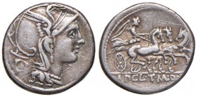 Claudia - Ap. Claudius Pulcher - Denario (111-110 a.C.) Testa di Roma a d. - R/ La Vittoria su triga - B. 2; Cr. 299/1a AG (g 3,54) 
BB