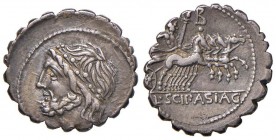 Cornelia - L. Cornelius Scipio Asiagenus - Denario (106 a.C.) Testa di Giove a s. - R/ Giove su quadriga a d. - B. 24; Cr. 311/1 AG (g 4,03)
BB+