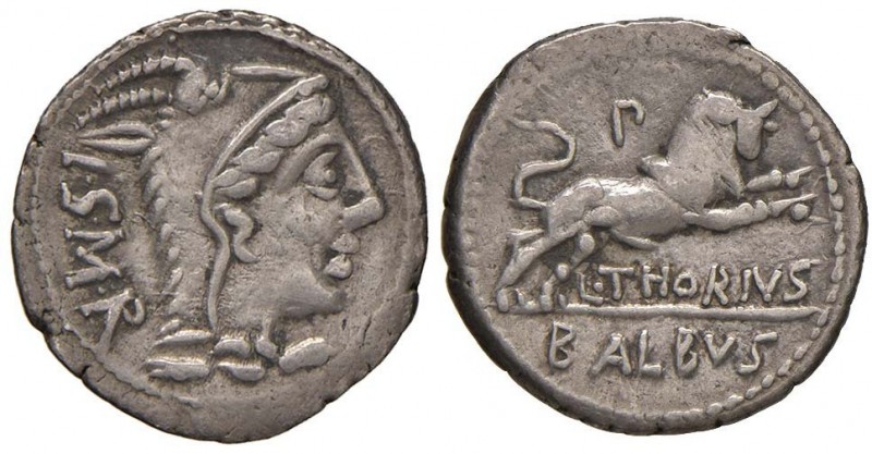 Thoria - L. Thorius Balbus - Denario (105 a.C) Testa di Giunone Lanuvia a d. - R...