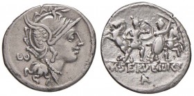 Servilia - M. Servilius - Denario (100 a.C.) Testa di Roma a d. - R/ Scena di combattimento - B. 13; Cr. 327/1 AG (g 3,87) Ritoccata al R/
BB