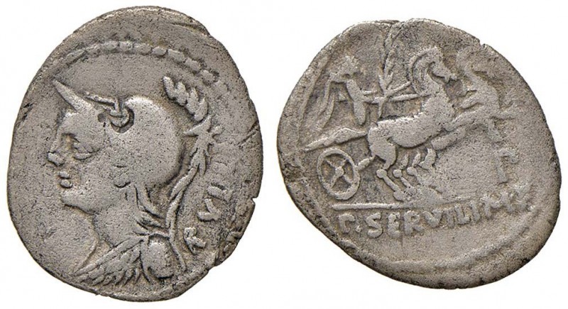 Servilia - P. Servilius M. f. Rullus - Denario (100 a.C.) Busto di Pallade a s. ...