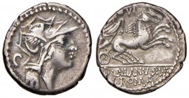 Roma - Repubblica - Junia - D. Silanus L. f. - Denario (91 a.C.) Testa di Roma a d. - R/ La Vittoria su biga a d. - B. 15; Cr. 337/3 AG (g 3,96)
MB+