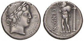 Marcia - L. Censorinus - Denario (82 a.C.) Testa di Apollo a d. - R/ Il satiro Marsia - B. 24; Cr. 363/1 AG (g 3,92)
qBB