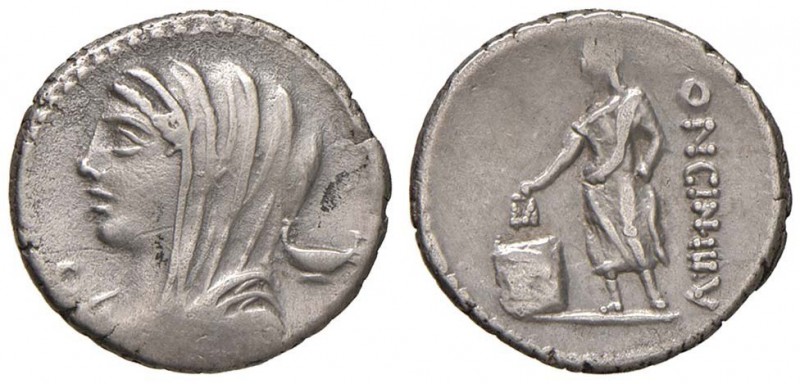 Cassia - L. Cassius Longinus - Denario (63 a.C.) Testa di Vesta a s. - R/ Cittad...