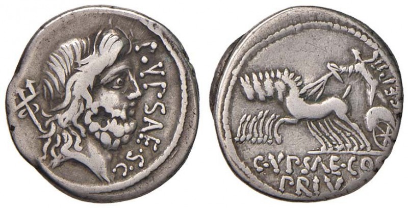 Plautia - P. Plautius Hypsaeus - Denario (60 a.C.) Testa di Nettuno a d. - R/ Gi...