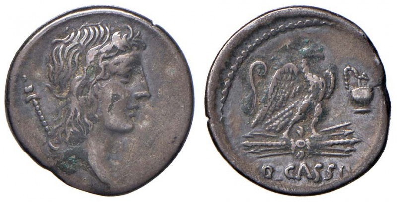 Cassia - Q. Cassius Longinus - Denario (55 a.C.) Testa del Buon Evento a d. - R/...