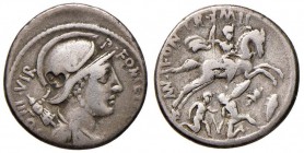Fonteia - P. Fonteius P. f. Capito - Denario (55 a.C.) Busto elmato di Marte a d. - R/ Cavaliere al galoppo a d. - B. 17; Cr. 429/1 AG (g 3,78)
MB