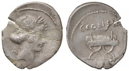 C. Considius Paetus - Denario (46 a.C.) Testa di Apollo a d. - R/ Sedia curule - Cr. 465/2a AG (g 3,42) Frattura di tondello
MB
