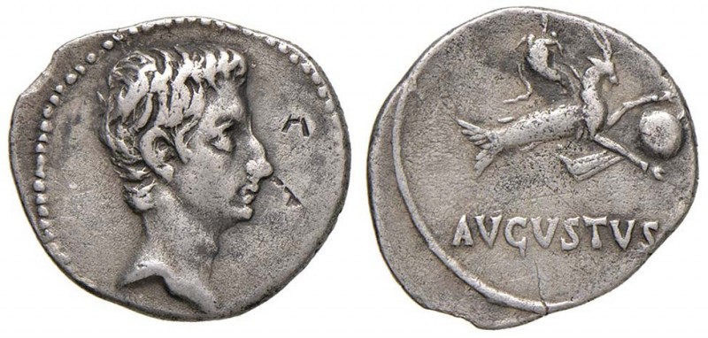 Augusto (27 a.C.-14 d.C.) Denario - Testa a d. - R/ Capricorno a d. - RIC 174 AG...