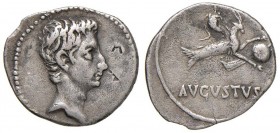 Augusto (27 a.C.-14 d.C.) Denario - Testa a d. - R/ Capricorno a d. - RIC 174 AG (g 3,73) Contromarche al D/, modesta porosità 
BB