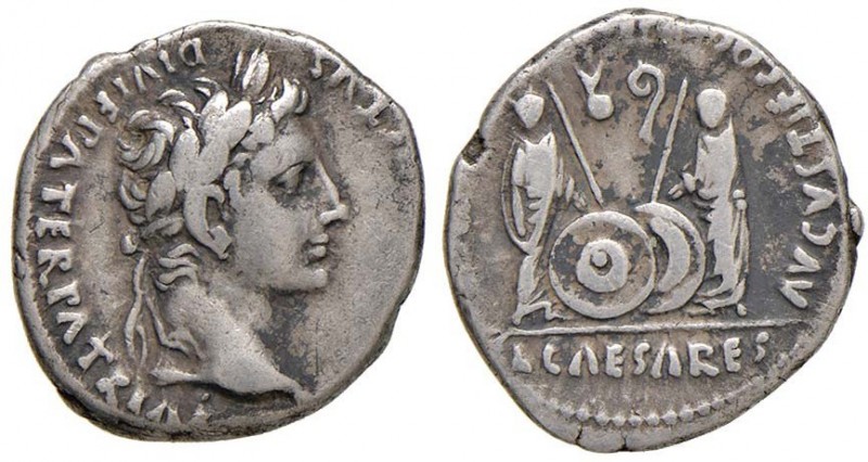 Augusto (27 a.C.-14 d.C.) Denario - Testa a d. - R/ Caio e Lucio - RIC 207 AG (g...