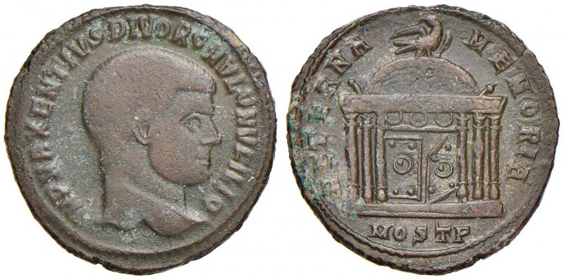 Romolo (figlio di Massenzio) Follis (Ostia) Testa a d. - R/ Tempietto - RIC 33 A...