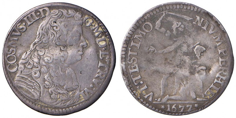 FIRENZE Cosimo III (1670-1723) Lira 1677 - MIR 335 AG (g 4,33) RR Piegatura del ...