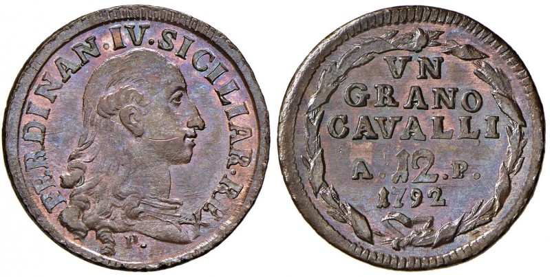 NAPOLI Ferdinando IV (1759-1799) Grano 1792 - MIR 397/8 CU (g 7,10) Graffio sull...