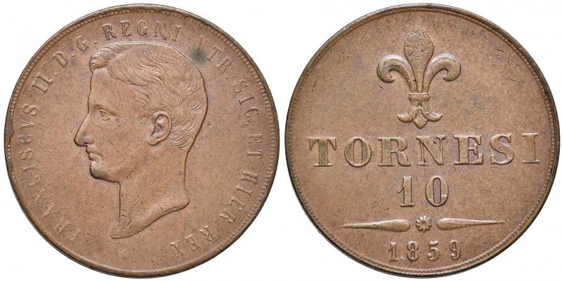 NAPOLI Francesco II (1859-1860) 10 Tornesi 1859 Leggenda lunga - Gig. 4 CU (g 30...