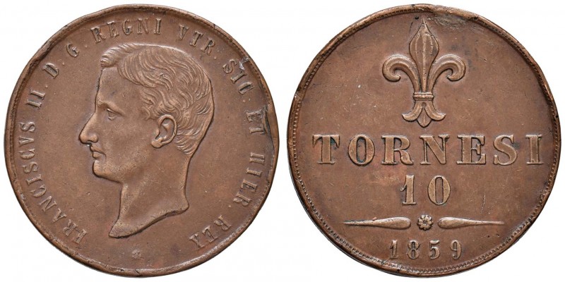 NAPOLI Francesco II (1859-1860) 10 Tornesi 1859 - Gig. 4 CU (g 29,35) Colpi al b...