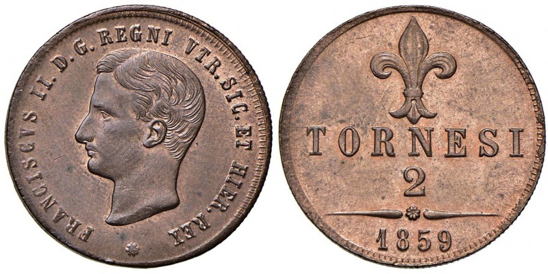 NAPOLI Francesco II (1859-1860) 2 Tornesi 1859 - MIR 542 CU (g 6,06) Conservazio...