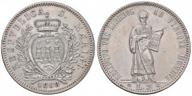SAN MARINO 5 Lire 1898 - AG (g 25,06) Minimo colpetto al bordo
qFDC/SPL