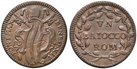 Benedetto XIV (1740-1758) Baiocco - Munt. 185 CU (g 11,91) Di conservazione assai rara per questo tipo di moneta
SPL
