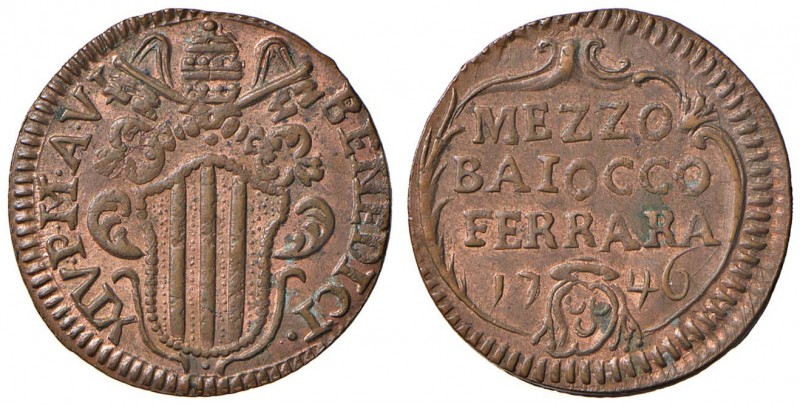 Benedetto XIV (1740-1758) Ferrara - Mezzo Baiocco 1746 A. VI - CU (g 5,12) RR Sp...