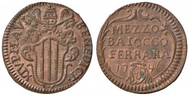 Benedetto XIV (1740-1758) Ferrara - Mezzo Baiocco 1746 A. VI - CU (g 5,12) RR Splendido esemplare in rame rosso, conservazione eccezionale per questo ...