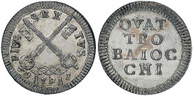 Pio VI (1774-1799) 4 Baiocchi 1793 - Munt. 91 MI (g 2,53) Esemplare con perfetta argentatura 
SPL+