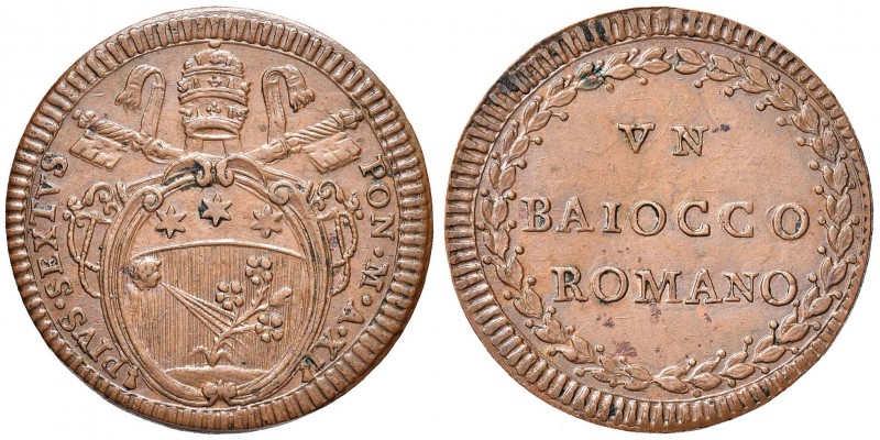 Pio VI (1774-1799) Baiocco A. XI - Munt. 128 CU (g 11,71)
SPL+