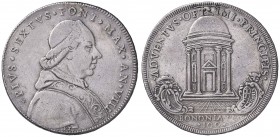 Pio VI (1774-1799) Bologna - Scudo romano 1782 A. VIII - Munt. 197 AG (g 26,20) Foro otturato (?) e piccolo restauro al bordo
BB
