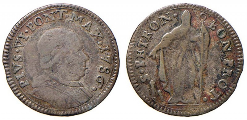 Pio VI (1774-1799) Bologna - Muraiola da 2 bolognini 1786 - Munt. 247b MI (g 1,7...