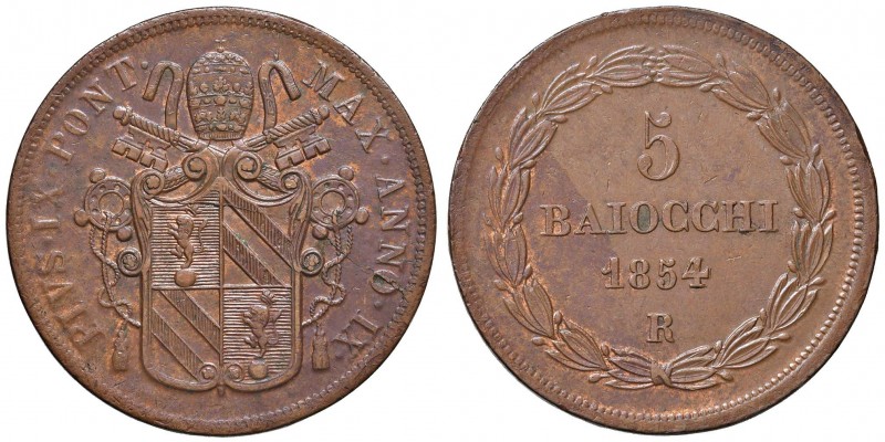 Pio IX (1846-1870) 5 Baiocchi 1854 A. IX - Nomisma 777 CU (g 39,75) Bell’esempla...