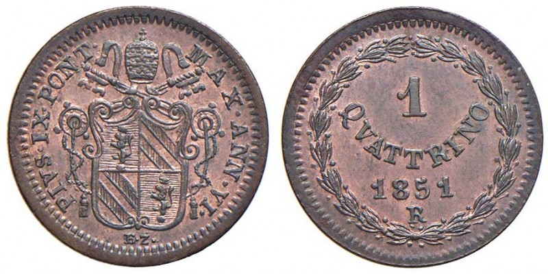 Pio IX (1846-1870) Quattrino 1851 A. VI - Nomisma 834 CU (g 1,98)
qFDC/FDC