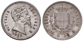 Vittorio Emanuele II re eletto (1859-1861) 50 Centesimi 1859 B - Nomisma 834 AG R Piccola screpolatura al ciglio del D/
qSPL/SPL