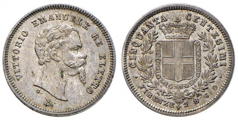 Vittorio Emanuele II re eletto (1859-1861) 50 Centesimi 1860 F - Nomisma 835 AG...