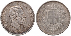 Vittorio Emanuele II (1861-1878) 5 Lire 1861 T - Nomisma 878 AG RR Segnetti diffusi 
BB