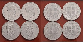 Vittorio Emanuele II (1861-1878) 5 Lire 1869 M, 1870 M, 1871 M e 1872 M - AG Lotto di quattro monete
qBB-BB