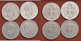 Vittorio Emanuele II (1861-1878) 5 Lire 1874 M, 1876 R, 1877 R e 1878 R - AG Lotto di quattro monete
qBB-BB