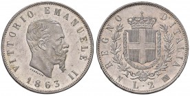 Vittorio Emanuele II (1849-1861) 2 Lire 1863 N stemma - Nomisma 905 AG Minimi colpetti al bordo
FDC