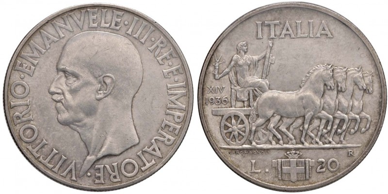 Vittorio Emanuele III (1900-1946) 20 Lire 1936 - Nomisma 1094 AG R Sigillato SPL...