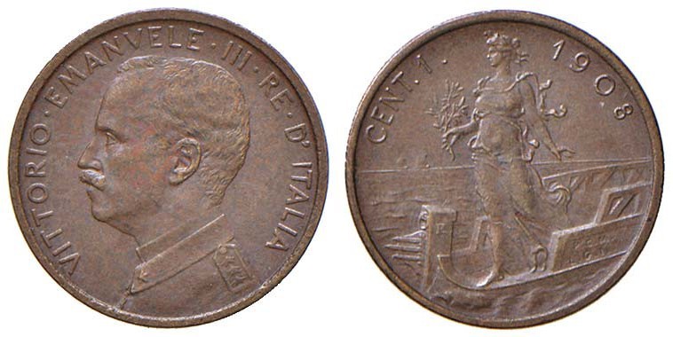 Vittorio Emanuele III (1900-1946) Centesimo 1908 Donna su prora - Nomisma 1396 C...