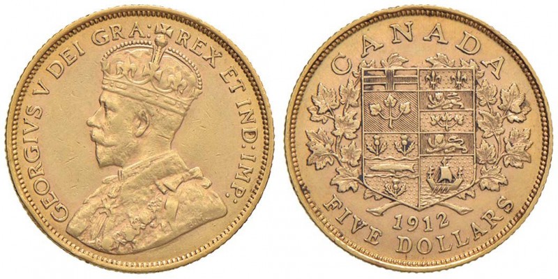 CANADA George V (1910-1936) 5 Dollars 1912 - KM 26 AU (g 8,34) Minimi colpetti a...