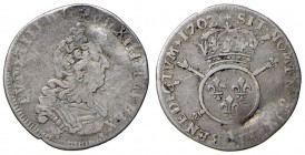FRANCIA Luigi XIV (1643-1715) - 10 Sols 1702 - AG (g 2,06) Tondello piegato
MB