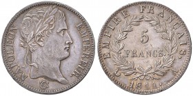 FRANCIA Napoleone (1804-1814) 5 Franchi 1811 A - Gad. 584 AG (g 25,03) Minimi graffietti sul volto ma bell’esemplare con delicata patina 
SPL+
