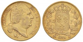 FRANCIA Louis XVIII (1814-1824) 20 Francs 1819 Perpignan - Fr. 540; Gad. 1028 AU (g 6,42) Colpetti al bordo
BB