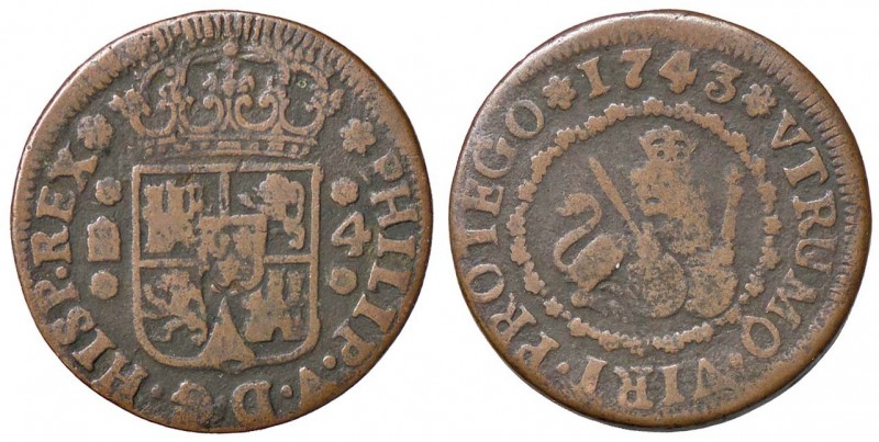 SPAGNA Felipe V (1700-1746) 4 Maravedis 1743 Segovia - Cal. 1994 AE (g 5,60)
qB...