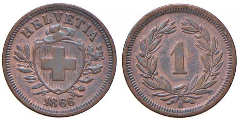 SVIZZERA Rappen 1866 B - KM 3.1; Sch. 15 CU (g 1,50) R Tracce di rame rosso
qFD...