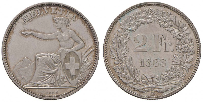 SVIZZERA 2 Franken 1863 B - KM 10a; Sch. 22a AG (g 10,00) RR 
FDC