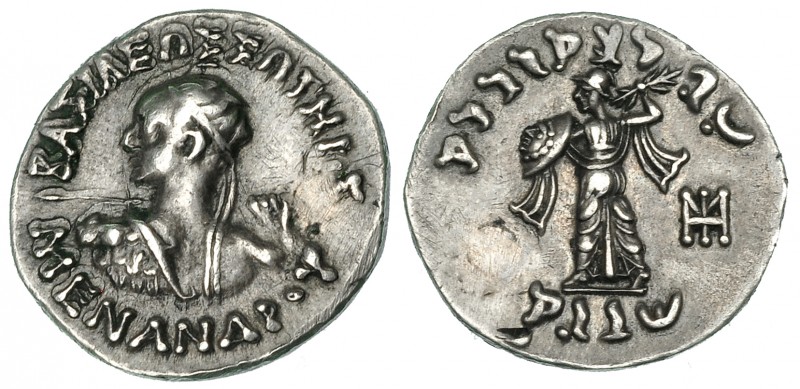 BACTRIA. Menandro. Dracma (160-145). R/ Atenea a der., delante monograma. AR 2,4...