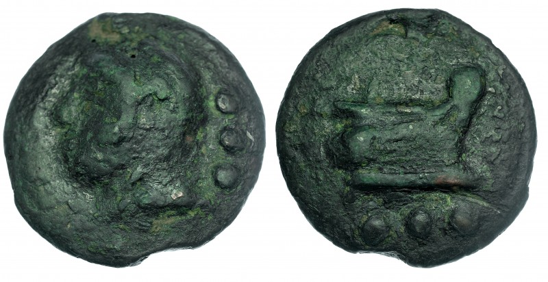 Quadrans. 225-217 a.C. CRAW-35/4. Pátina verde. BC/MBC-.