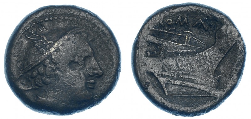Semiuncia. Roma (217-215 a.C.). A/ Cabeza de Mercurio a der. R/ Proa, encima ROM...
